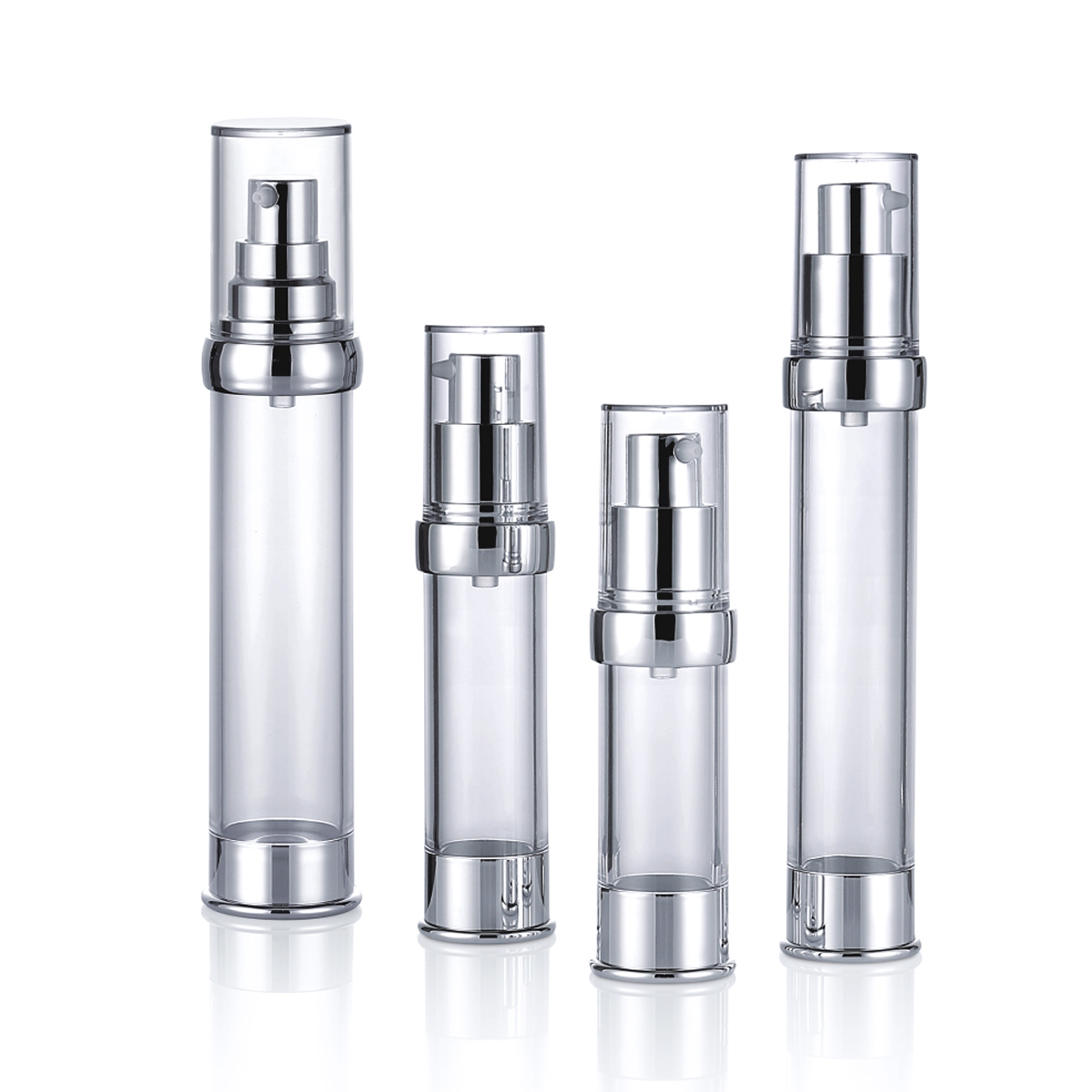 15 ml 20 ml 30 ml 50 ml flerstorlek transparent silverpresspumphuvud essens lotion plast luftlös pump flaska l08