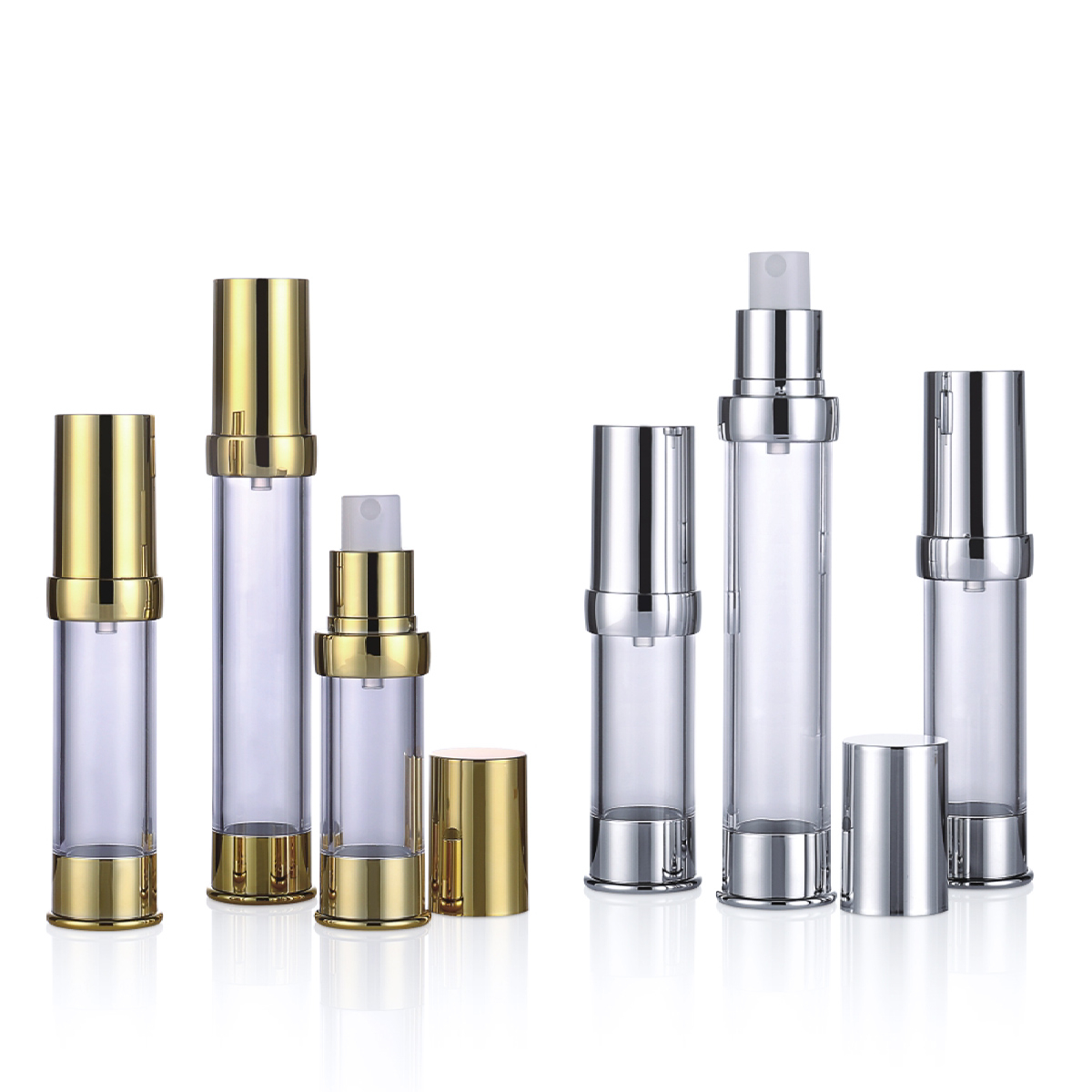 15 ml 20 ml 30 ml 50 ml Mini Shiny Gold/Silver Airless Pump Spray Lotion Bottle L08