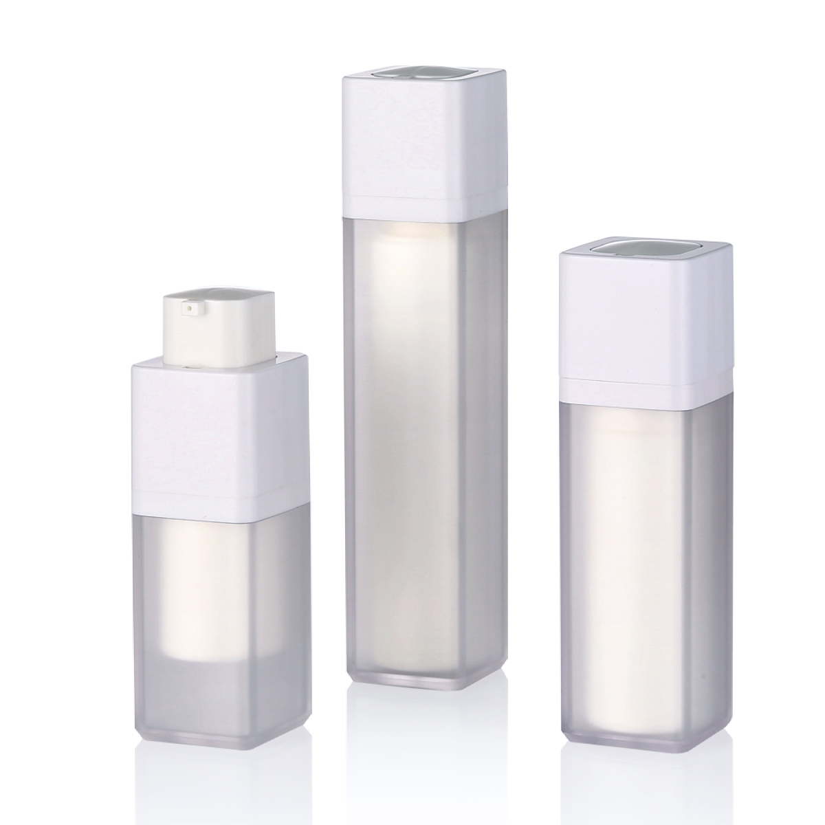 15 ml 30 ml 50 ml vakuum frostat vitt inre roterande luftlös pump flaska dubbel vägg fyrkant kosmetisk ögon grädde lotion pump flaskor l21